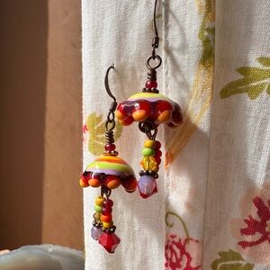 Handmade • Topsy Turvy Colorful Glass Bead Drop Earrings